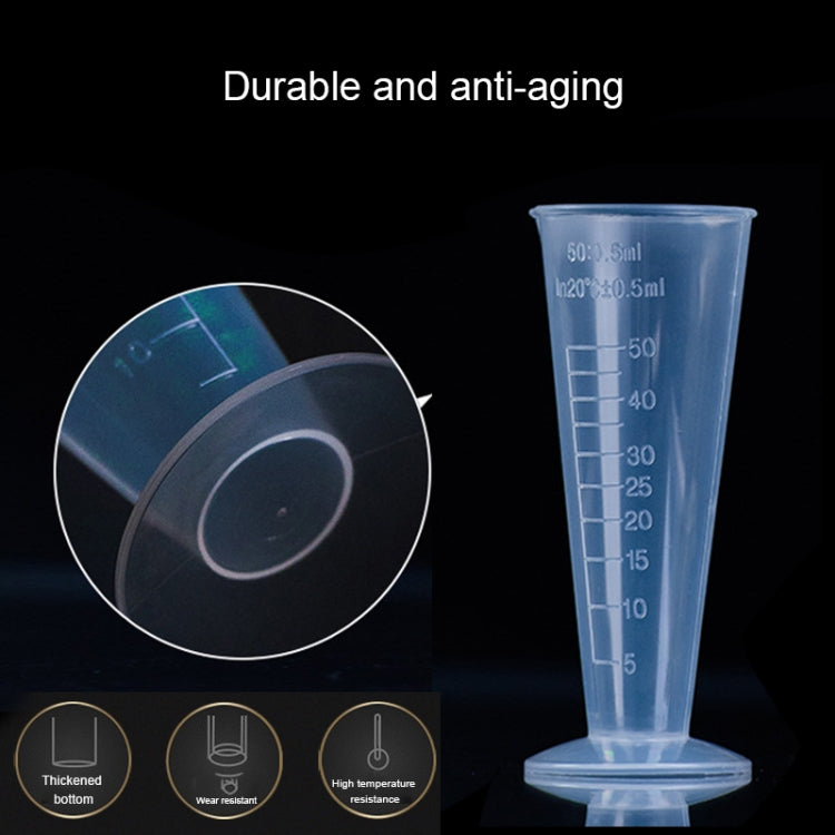 10 PCS 50ml PP Plastic Flask Digital Cone Measuring Cup Cylinder Scale Measure Glass Lab Laboratory Tools(Transparent)