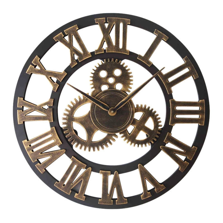 Retro Wooden Round Single-sided Gear Clock Rome Number Wall Clock, Diameter: 35cm