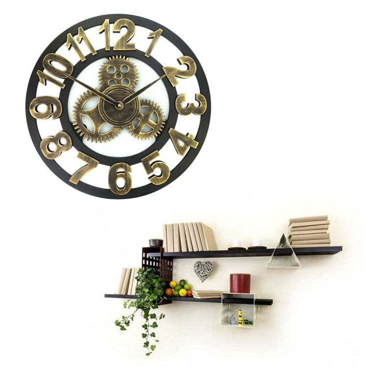 Retro Wooden Round Single-sided Gear Clock Number Wall Clock, Diameter: 45cm