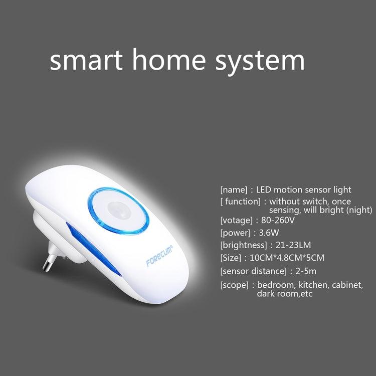 Infrared Sensor LED Night Light White Light, Forecum Feelight L801 80-260V, EU Plug