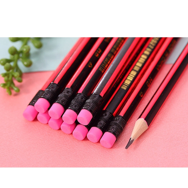 12 PCS Colorful Stripe Triangle Pencil School Students Drawing Pencil Stationery Comfortable Grip with Eraser, Random Color Delivery