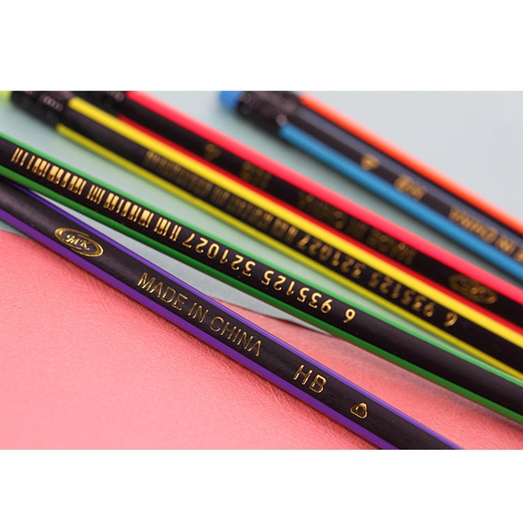 12 PCS Colorful Stripe Triangle Pencil School Students Drawing Pencil Stationery Comfortable Grip with Eraser, Random Color Delivery