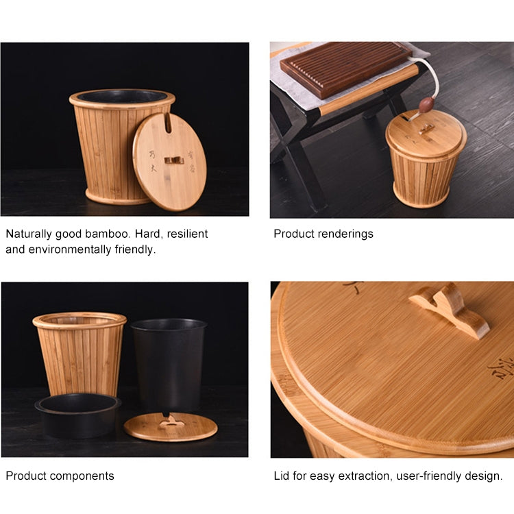 Bamboo Drainage Tea Slag Bucket Kung Fu Teaware Accessories with lid, Size: 27x28cm