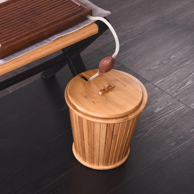Bamboo Drainage Tea Slag Bucket Kung Fu Teaware Accessories with lid, Size: 27x28cm
