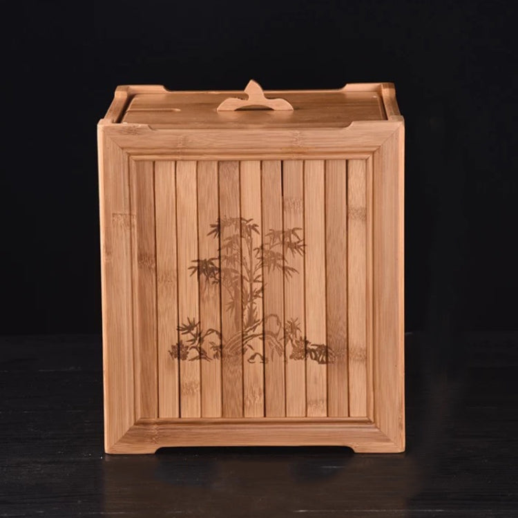 Bamboo Drainage Tea Slag Bucket Kung Fu Teaware Accessories with lid, Size: 25.3x29cm