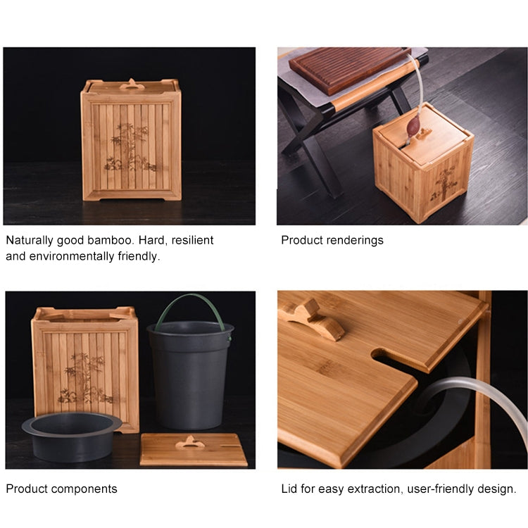 Bamboo Drainage Tea Slag Bucket Kung Fu Teaware Accessories with lid, Size: 25.3x29cm