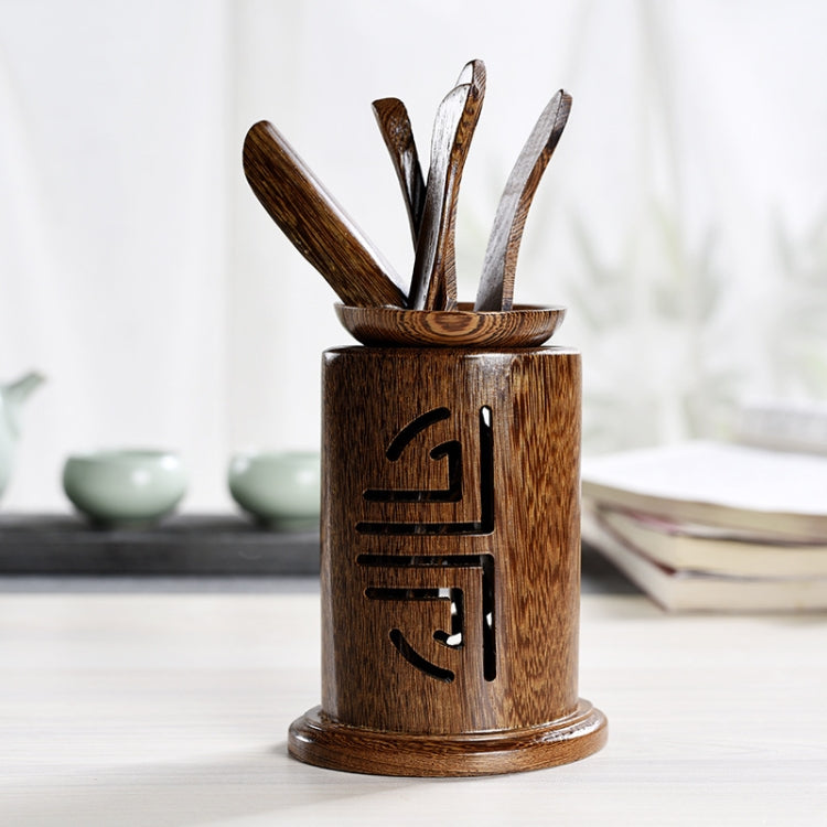 5 in 1 Tea Needle + Tea Clamp + Teaspoon + Tea Steak + Tea Barrel Kungfu Teaism Tea Set Teaware Accessories, Wenge Semi-circle