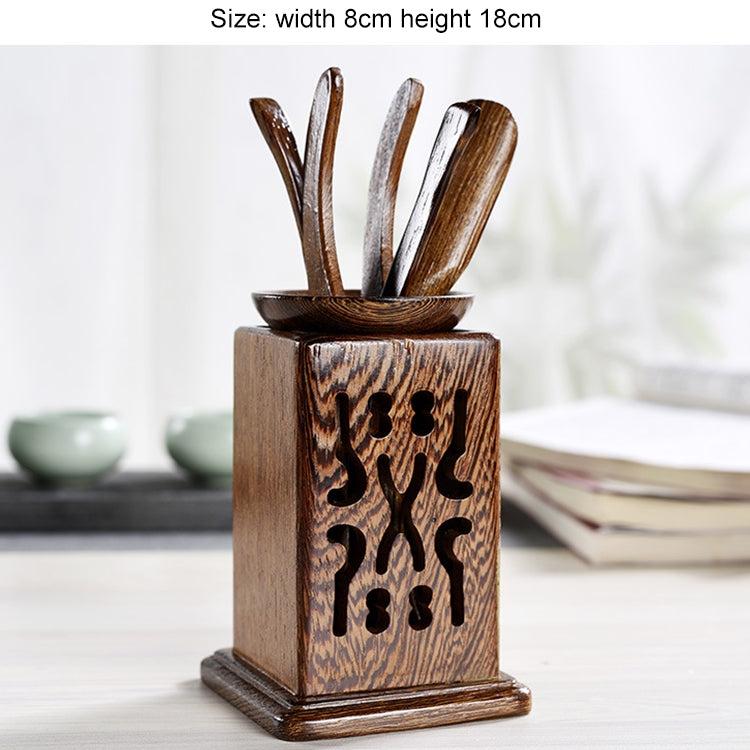 5 in 1 Tea Needle + Tea Clamp + Teaspoon + Tea Steak + Tea Barrel Kungfu Teaism Tea Set Teaware Accessories, Wenge Hollow-out