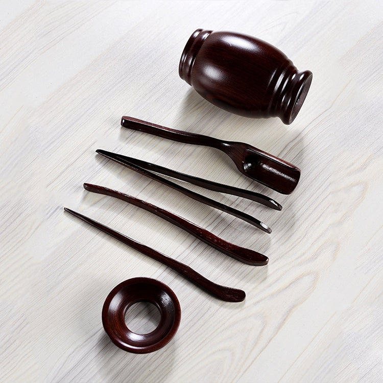 5 in 1 Tea Needle + Tea Clamp + Teaspoon + Tea Steak + Tea Barrel Kungfu Teaism Tea Set Teaware Accessories, Engineered Wood Drum Type