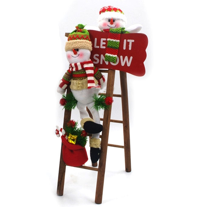 Handmade Christmas Decorations Cloth Art Plush Santa Snowman Ladder Scene Window Decoration, Size: 50 x 14cm