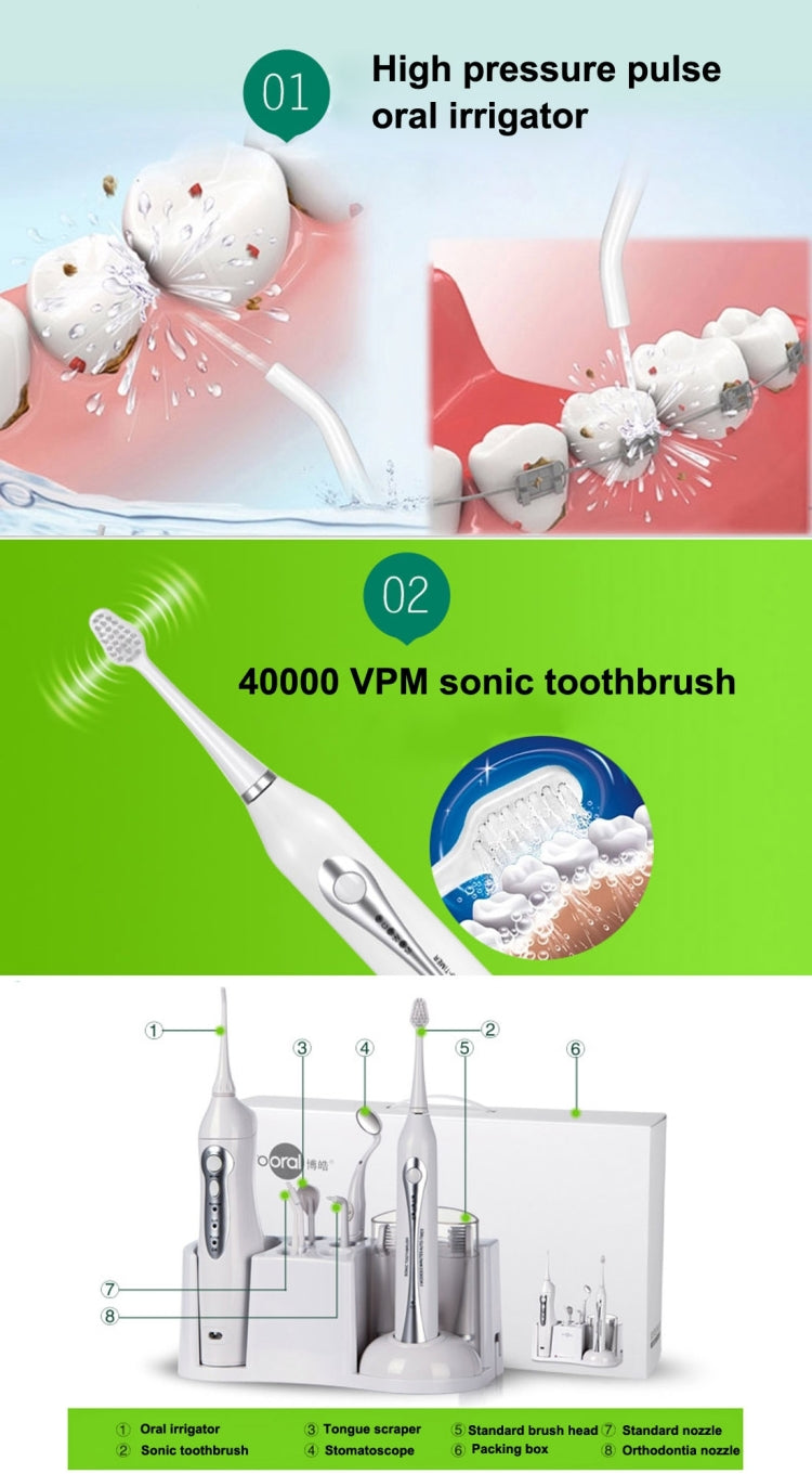 Prooral 5010 Rechargeable IPX7 Waterproof Home Use Oral Care Set, US Plug(White)