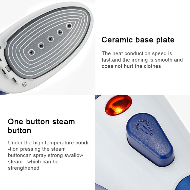 Multifunction Household Handheld Steamer Travel Portable Hand - Held Steam Hanging Hot Machine Ceramic Bottom with Flannelette Brush & Hair Brush & Measuring Cup,EU Plug