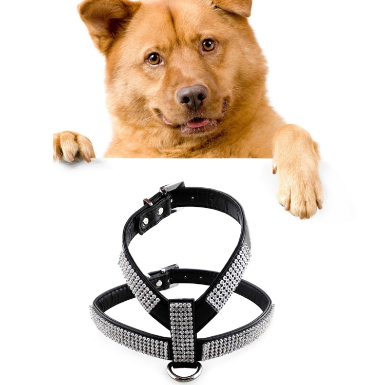 Rhinestone PU Soft Breathable Dog Harness Pet Vest Dog Chest Strap Leash Dog Collar, Size: XS