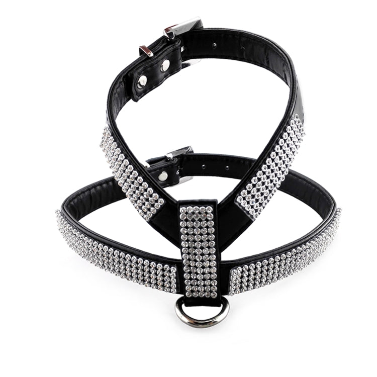 Rhinestone PU Soft Breathable Dog Harness Pet Vest Dog Chest Strap Leash Dog Collar, Size: XS