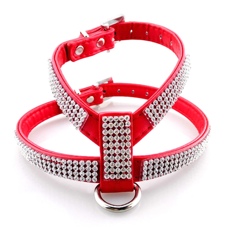 Rhinestone PU Soft Breathable Dog Harness Pet Vest Dog Chest Strap Leash Dog Collar, Size: S