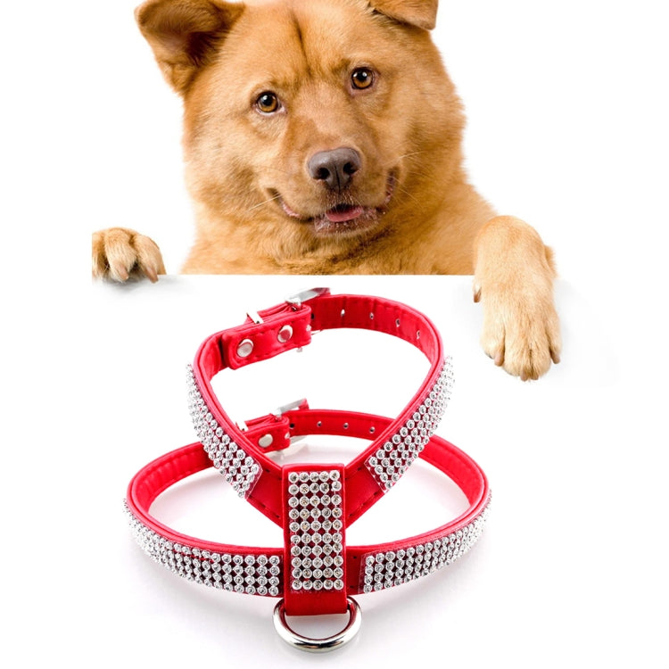 Rhinestone PU Soft Breathable Dog Harness Pet Vest Dog Chest Strap Leash Dog Collar, Size: L
