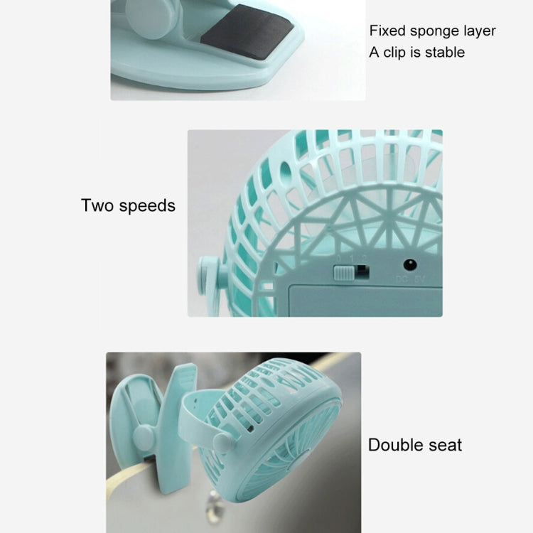 DC 5V USB Rechargeable Battery Operated 360 Degree Rotation Cooling Clip Fan, 2 Speeds