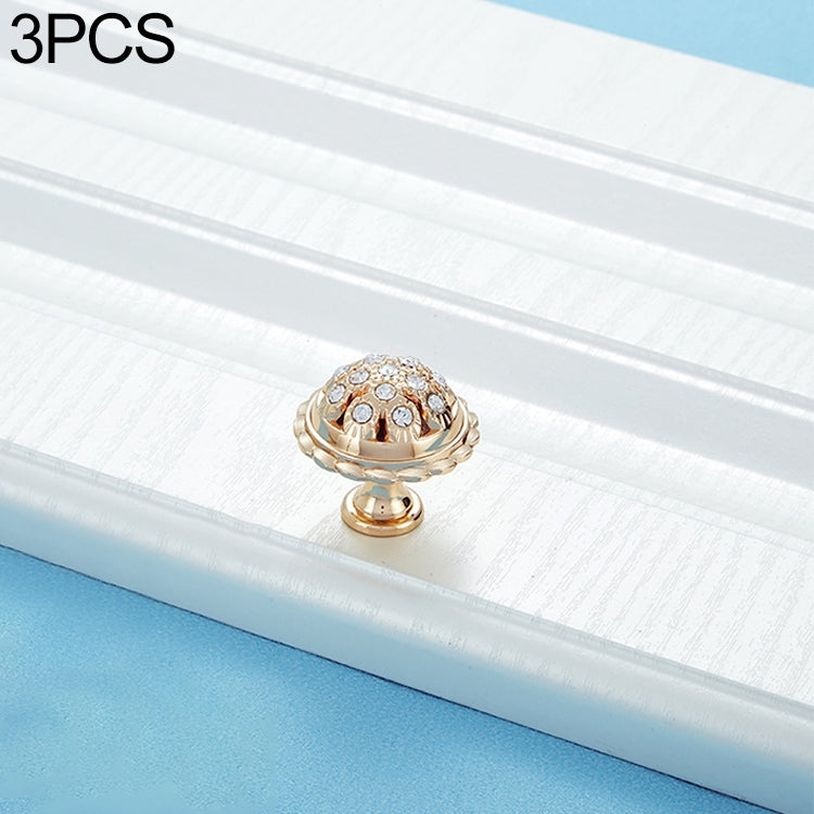 3 PCS 6292 Single Hole Gold Crystal Glass Diamond Drawer Cabinet Handle