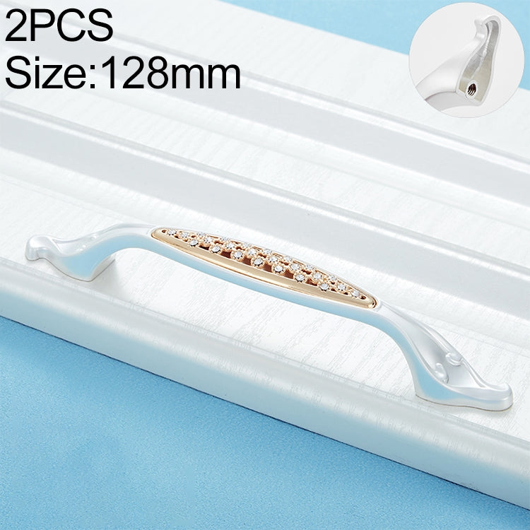 2 PCS 6551_128 Single Hole Silver Crystal Glass Diamond Drawer Cabinet Handle