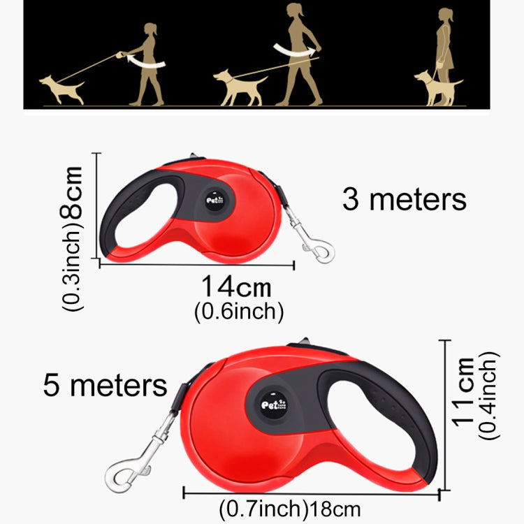 Pet Dogs High Quality Automatic Telescopic Rope ABS Rubber Non-slip Safety Chain Rope, Rope Length: 3m (Red)