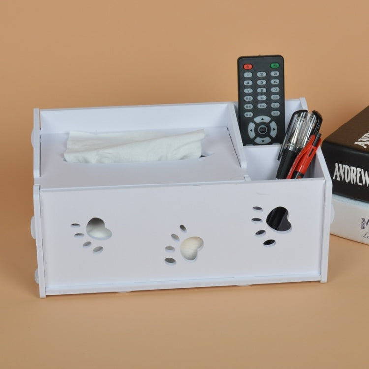 Multi-functional Wooden Footprint Carved Pattern Creative Remote Controller Storage Box Tissue Box