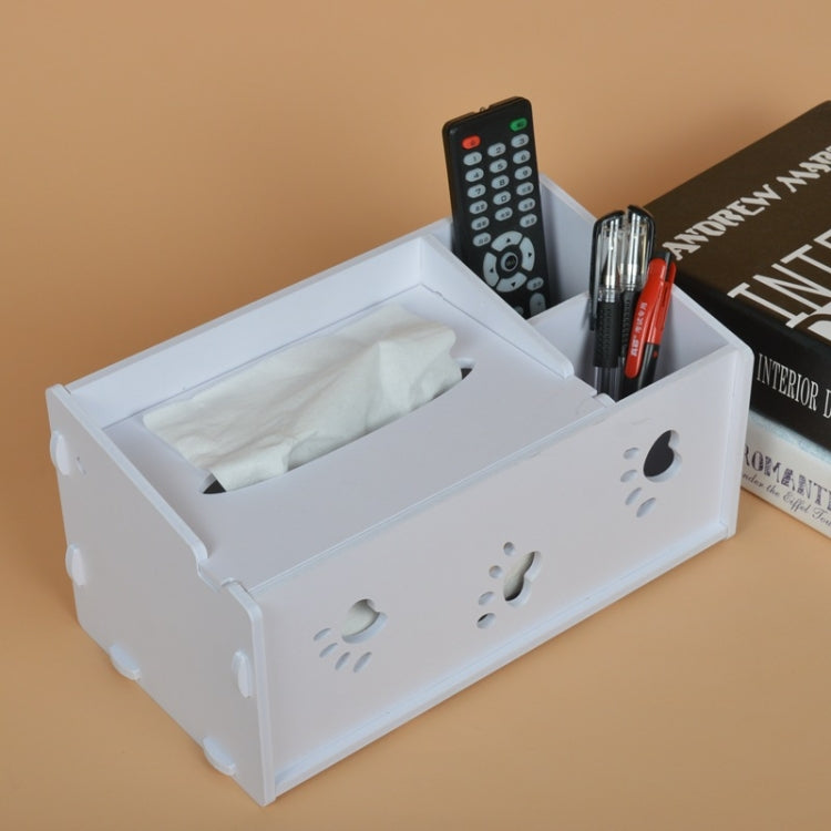 Multi-functional Wooden Footprint Carved Pattern Creative Remote Controller Storage Box Tissue Box