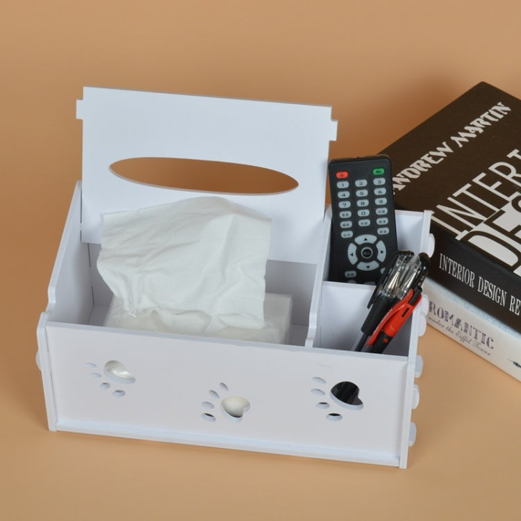 Multi-functional Wooden Footprint Carved Pattern Creative Remote Controller Storage Box Tissue Box