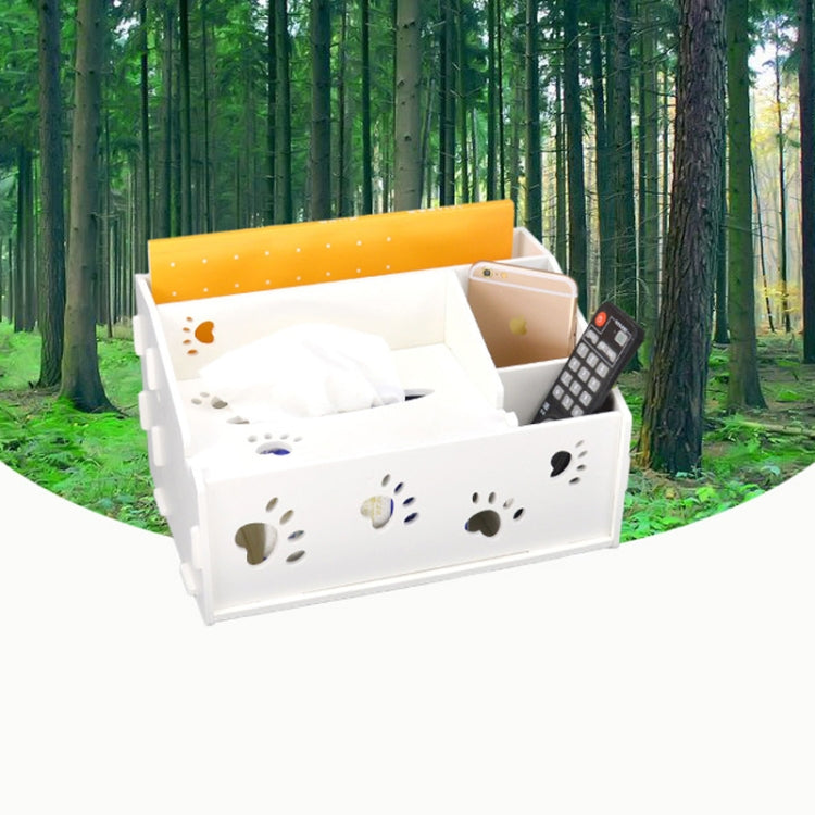 Multi-functional Wooden Footprint Carved Pattern Creative Eco-friendly Remote Controller Storage Box Tissue Box
