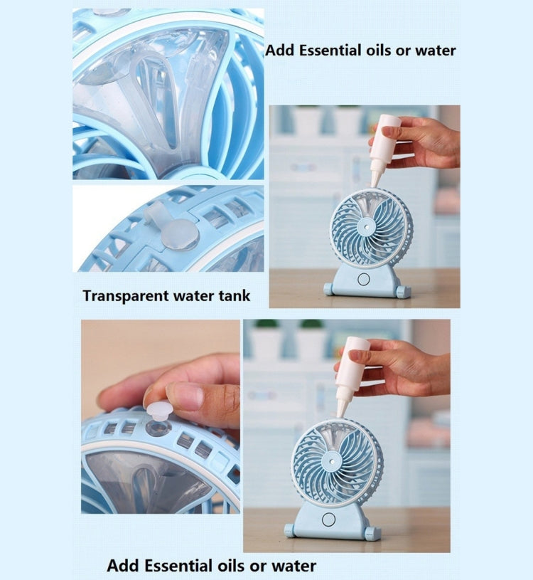 2 in 1 Mini Rechargeable Replenishment Humidifier Fan with Holder & Portable Handle, without Battery(Blue)