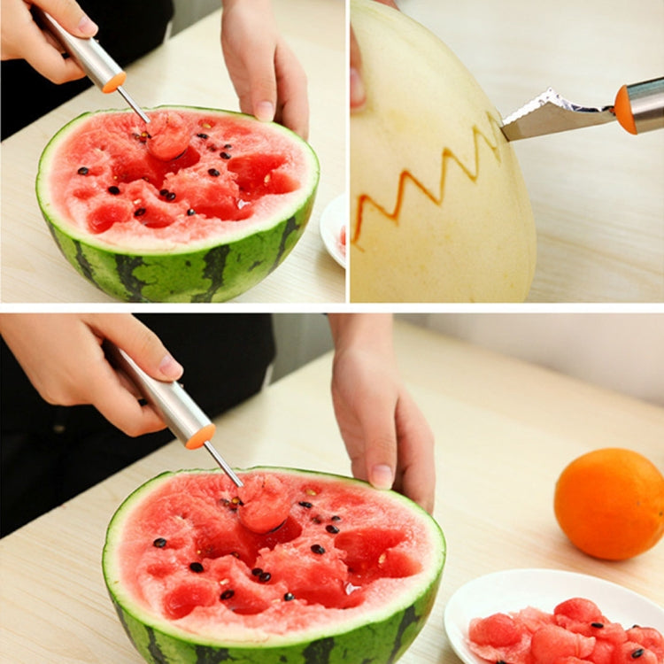 Multifunctional 2 in 1 Melon Baller Scoop Spoon with Fruit Carving Knife Salads Desserts Scooper, Random Color Delivery