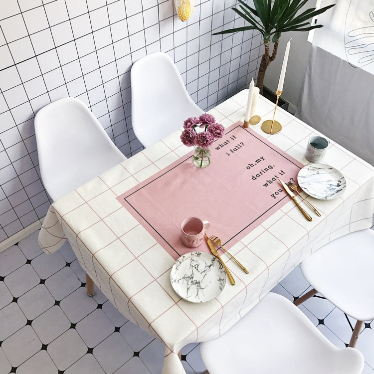 Pink Plaid Pattern Waterproof Anti-scalding Cotton and Linen Table Cloth, Size: 140 x 140cm