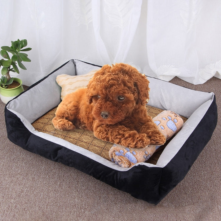 Dog Bone Pattern Big Soft Warm Kennel Pet Dog Cat Mat Blanket, with Rattan Mat & Blanket Size: S, 60Ã—45Ã—15cm