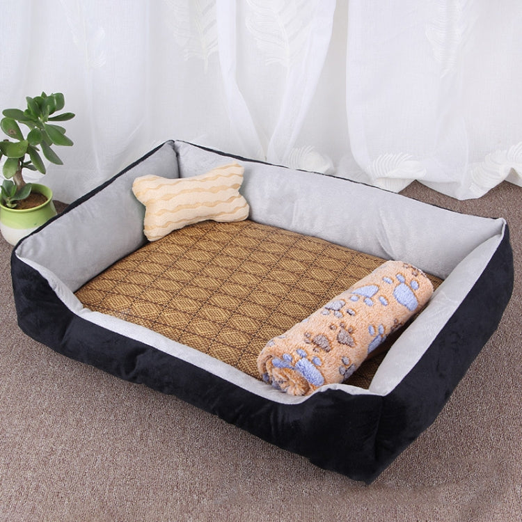 Dog Bone Pattern Big Soft Warm Kennel Pet Dog Cat Mat Blanket,  with Rattan Mat & Blanket Size: XL, 90Ã—70Ã—15cm