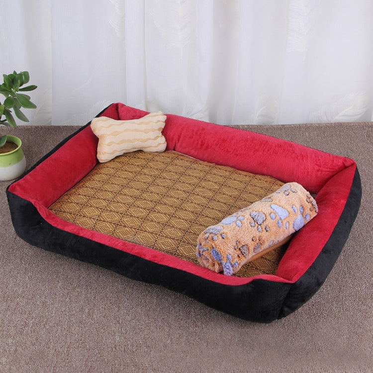 Dog Bone Pattern Big Soft Warm Kennel Pet Dog Cat Mat Blanket, with Rattan Mat & Blanket Size: XXL, 120Ã—90Ã—18cm