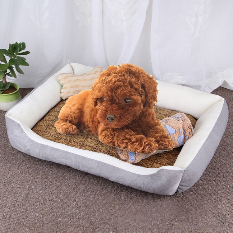 Dog Bone Pattern Big Soft Warm Kennel Pet Dog Cat Mat Blanket, with Rattan Mat & Blanket Size: XXL, 120Ã—90Ã—18cm