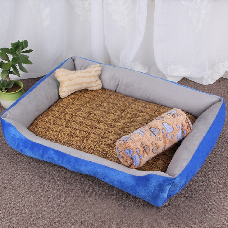 Dog Bone Pattern Big Soft Warm Kennel Pet Dog Cat Mat Blanket, with Rattan Mat & Blanket Size: L, 80Ã—60Ã—15cm
