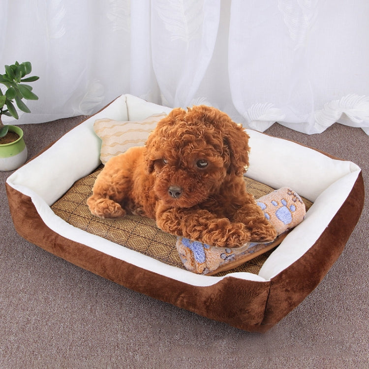 Dog Bone Pattern Big Soft Warm Kennel Pet Dog Cat Mat Blanket, with Rattan Mat & Blanket Size: L, 80Ã—60Ã—15cm