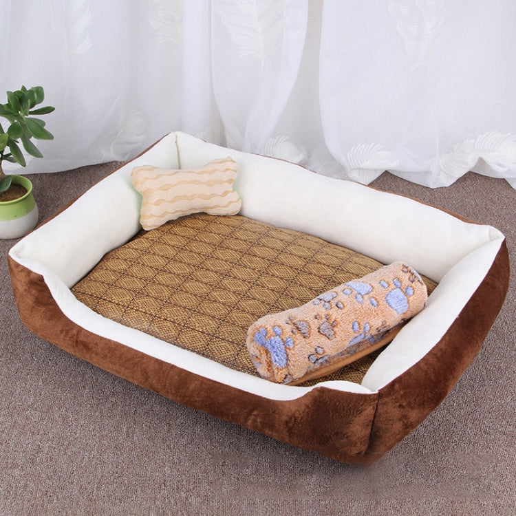 Dog Bone Pattern Big Soft Warm Kennel Pet Dog Cat Mat Blanket, with Rattan Mat & Blanket Size: L, 80Ã—60Ã—15cm