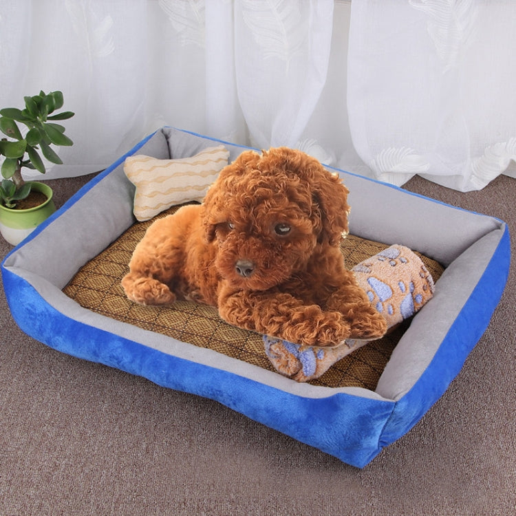 Dog Bone Pattern Big Soft Warm Kennel Pet Dog Cat Mat Blanket, with Rattan Mat & Blanket Size: M, 70Ã—50Ã—15cm