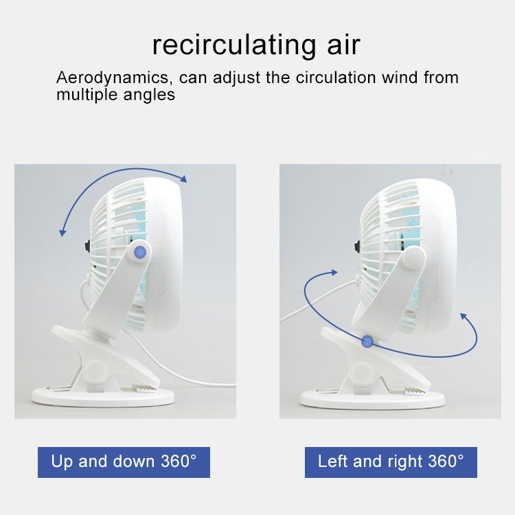 Desktop Hang 360 Degree Rotation 2 Speeds Mute USB Cooling Clip Personal Fan
