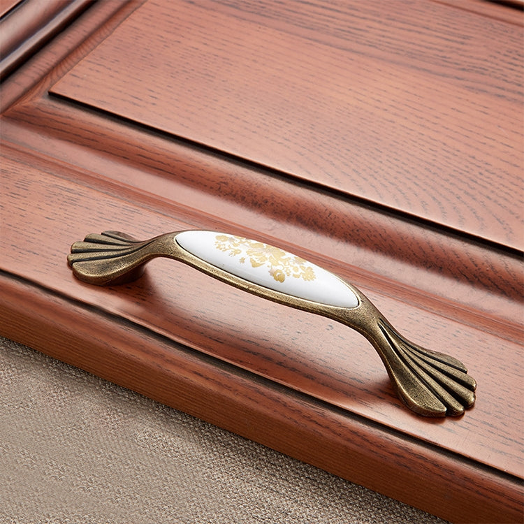 3 PCS 5026_96 Fine Golden Flower Pattern Zinc Alloy Ceramic Cyan Cabinet Drawer Handle