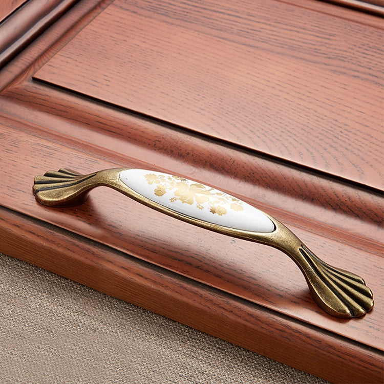 3 PCS 5026_128 Fine Golden Flower Pattern Zinc Alloy Ceramic Cyan Cabinet Drawer Handle