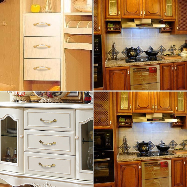 3 PCS 5026_128 Fine Golden Flower Pattern Zinc Alloy Ceramic Cyan Cabinet Drawer Handle