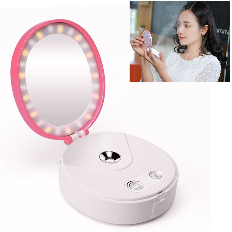 4 in 1 Portable Nano Mist Beauty Facial Cool Sprayer Face Steaming Device Automatic Alcohol Sprayer with Makeup Mirror & LED Beauty Light & Mobile Charger Function