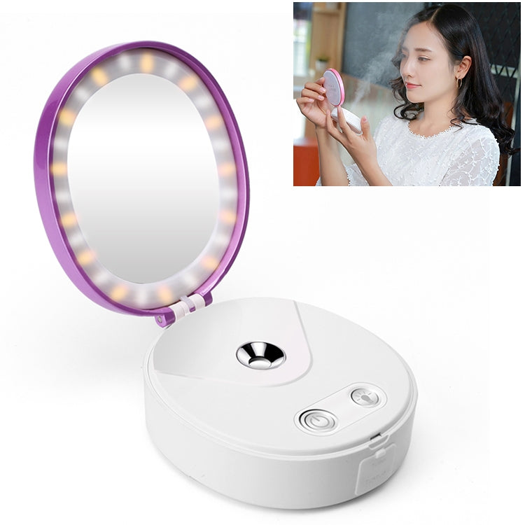 4 in 1 Portable Nano Mist Beauty Facial Cool Sprayer Face Steaming Device Automatic Alcohol Sprayer with Makeup Mirror & LED Beauty Light & Mobile Charger Function