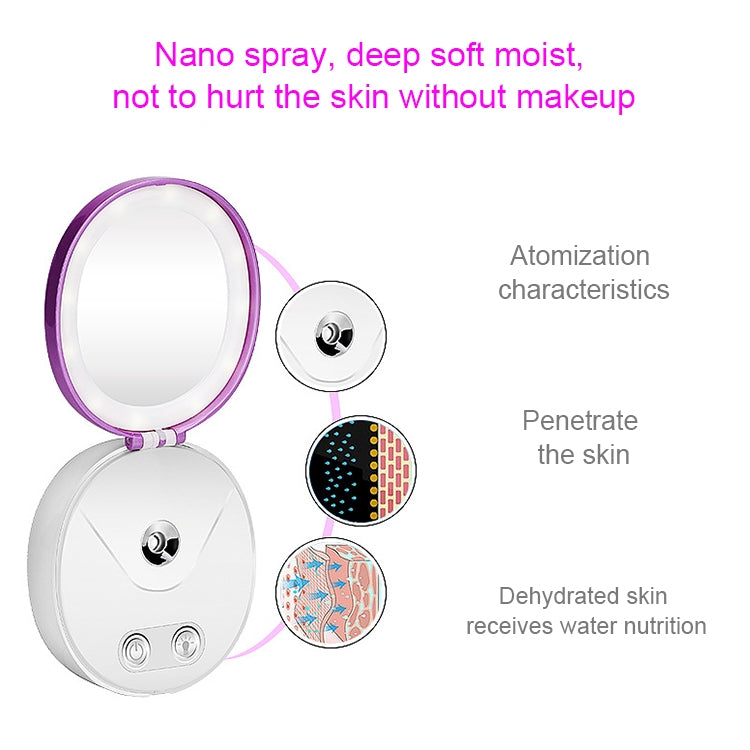4 in 1 Portable Nano Mist Beauty Facial Cool Sprayer Face Steaming Device Automatic Alcohol Sprayer with Makeup Mirror & LED Beauty Light & Mobile Charger Function