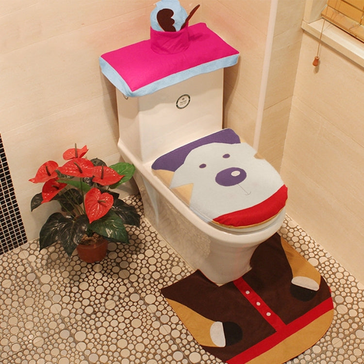 Fancy Christmas Decoration Happy Elk Toilet Seat Cover Rug Bathroom Set