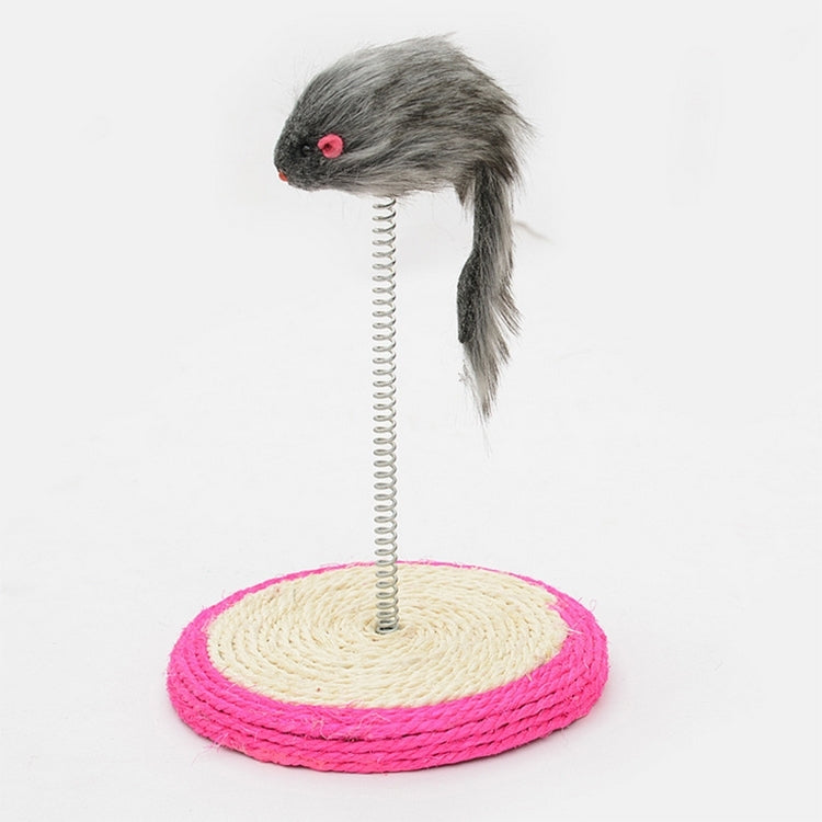 Pet Cat Playing Toys Sisal Spring Seat Cat Scratch Board With Mouse, Board Diameter: 15cm, Random Color Delivery