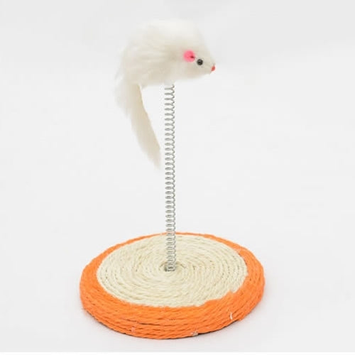 Pet Cat Playing Toys Sisal Spring Seat Cat Scratch Board With Mouse, Board Diameter: 15cm, Random Color Delivery