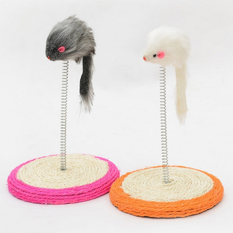 Pet Cat Playing Toys Sisal Spring Seat Cat Scratch Board With Mouse, Board Diameter: 15cm, Random Color Delivery
